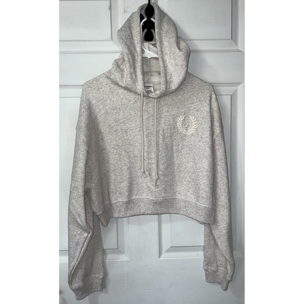 NWT PINK Victorias Secret Everyday Fleece Cropped Hoodie Sz Med Heather Oatmeal